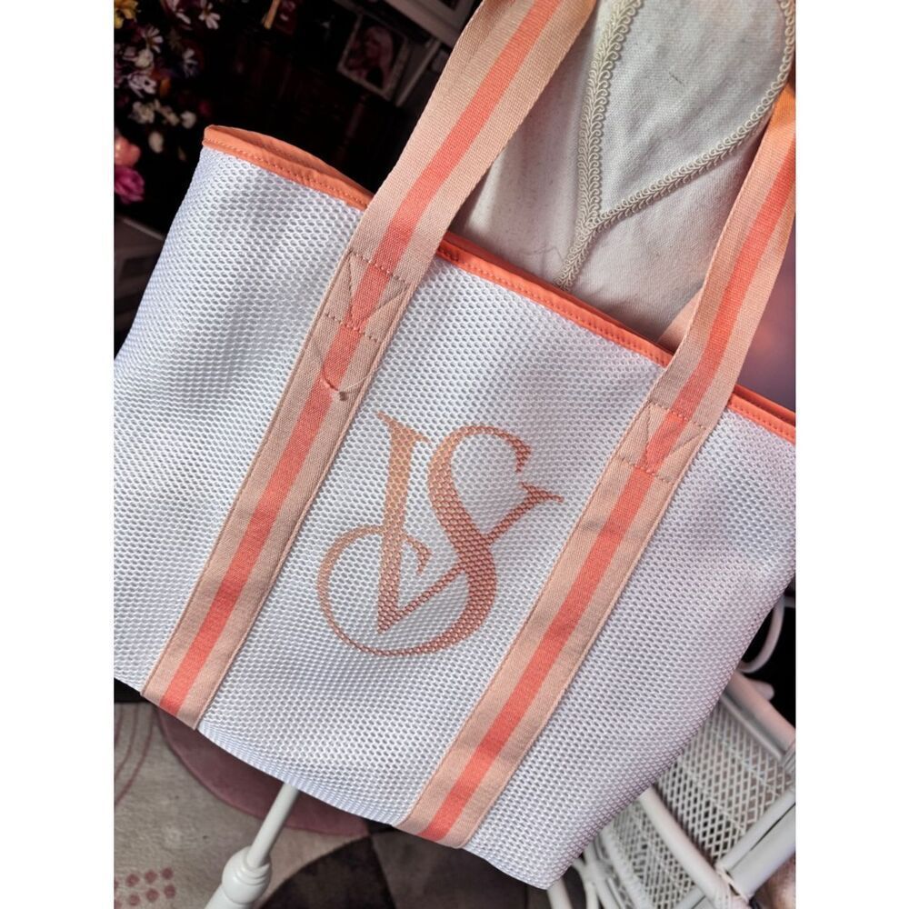 Victoria's Secret White and Coral Tote Bag - Picture 4 of 5